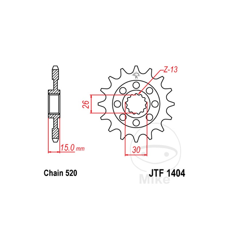 JT SPROCKETS Piñón delantero engranaje fino 17 TEETH 520 Ø26/30 726.00.05