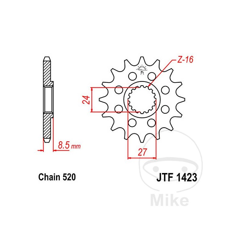JT SPROCKETS Piñón delantero engranaje fino 17 TEETH 520 Ø24/27 726.39.32