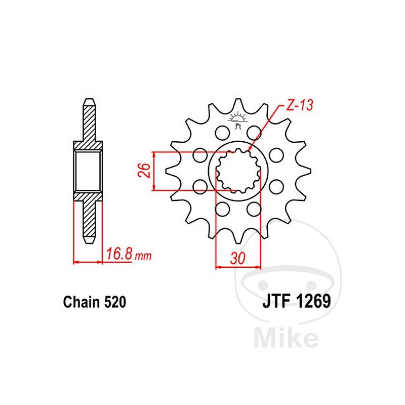JT SPROCKETS Piñón delantero engranaje fino 15 TEETH 520 Ø26/30 726.36.27