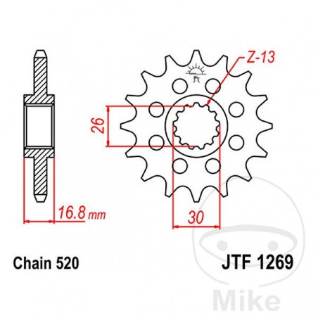 JT SPROCKETS Piñón delantero engranaje fino 15 TEETH 520 Ø26/30 726.36.27