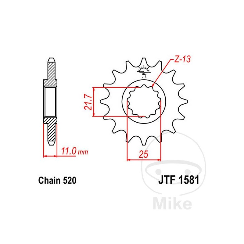 JT SPROCKETS Piñón delantero engranaje fino 16 TEETH 520 Ø21.6/25 726.36.50