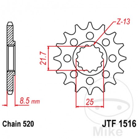 JT SPROCKETS Piñón delantero engranaje fino 17 TEETH 520 Ø21.7/25 726.02.34