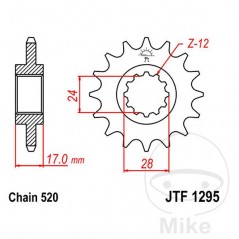 JT SPROCKETS Front pinion fine gear 15 TEETH 520 Ø24/28 726.35.77