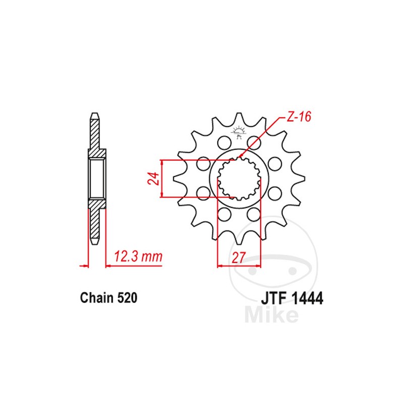 JT SPROCKETS Piñón delantero engranaje fino 17 TEETH 520 Ø24/27 726.04.64
