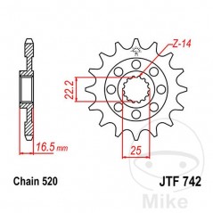 JT SPROCKETS Piñón delantero engranaje fino 14 TEETH 520 Ø22/25 726.47.57