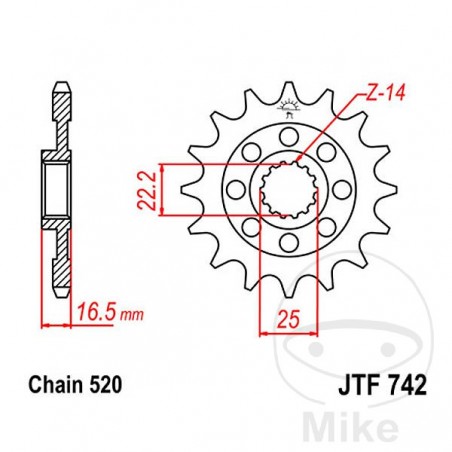 JT SPROCKETS Front pinion fine gear 14 TEETH 520 Ø22/25 726.47.57