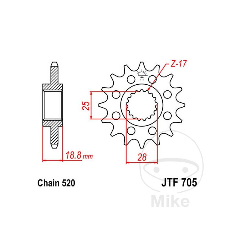 JT SPROCKETS Piñón delantero engranaje fino 16 TEETH 520 Ø25/28 726.44.27