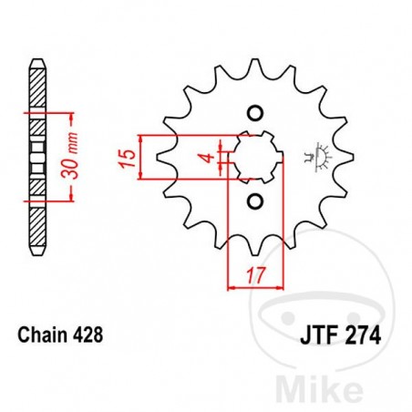 JT SPROCKETS Front pinion coarse gear 15 TEETH 428 4 Ø15/17 726.49.89