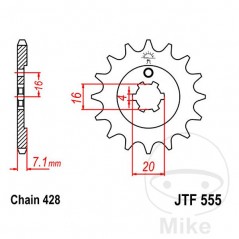 JT SPROCKETS Front pinion coarse gear 13 TEETH 428 6 Ø16/20 726.44.01