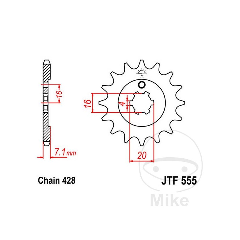 JT SPROCKETS Front pinion coarse gear 13 TEETH 428 6 Ø16/20 726.44.01