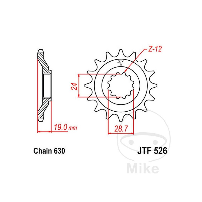 JT SPROCKETS Piñón delantero engranaje fino 15 TEETH 630 Ø24/28.5 726.05.08