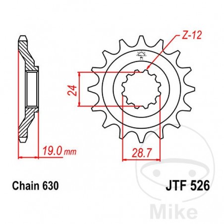 JT SPROCKETS Piñón delantero engranaje fino 15 TEETH 630 Ø24/28.5 726.05.08