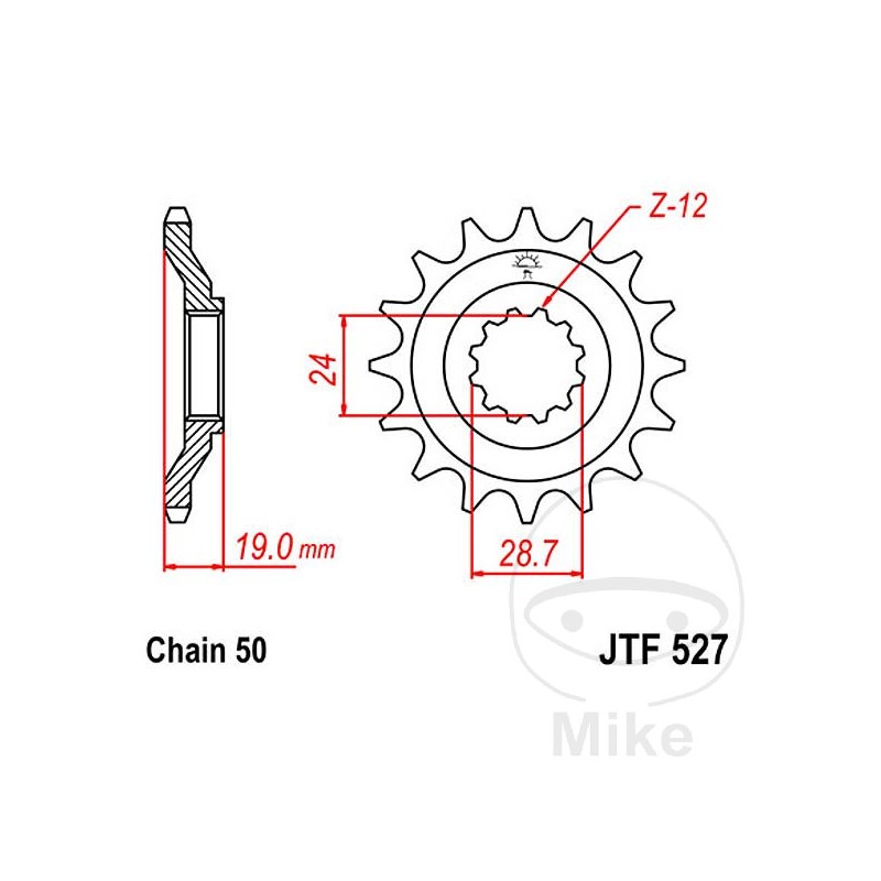 JT SPROCKETS Piñón delantero engranaje fino 17 TEETH 530 Ø24/28.5 726.16.13