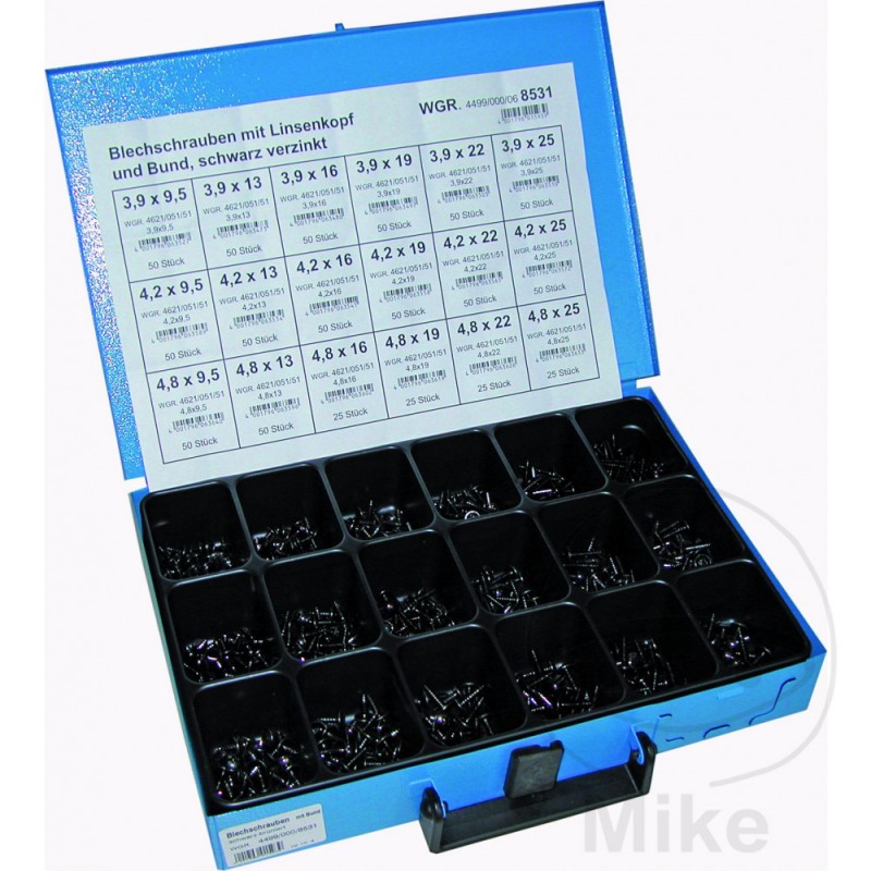 Zinc plated sheet metal screws assortment box 8531 483.90.64