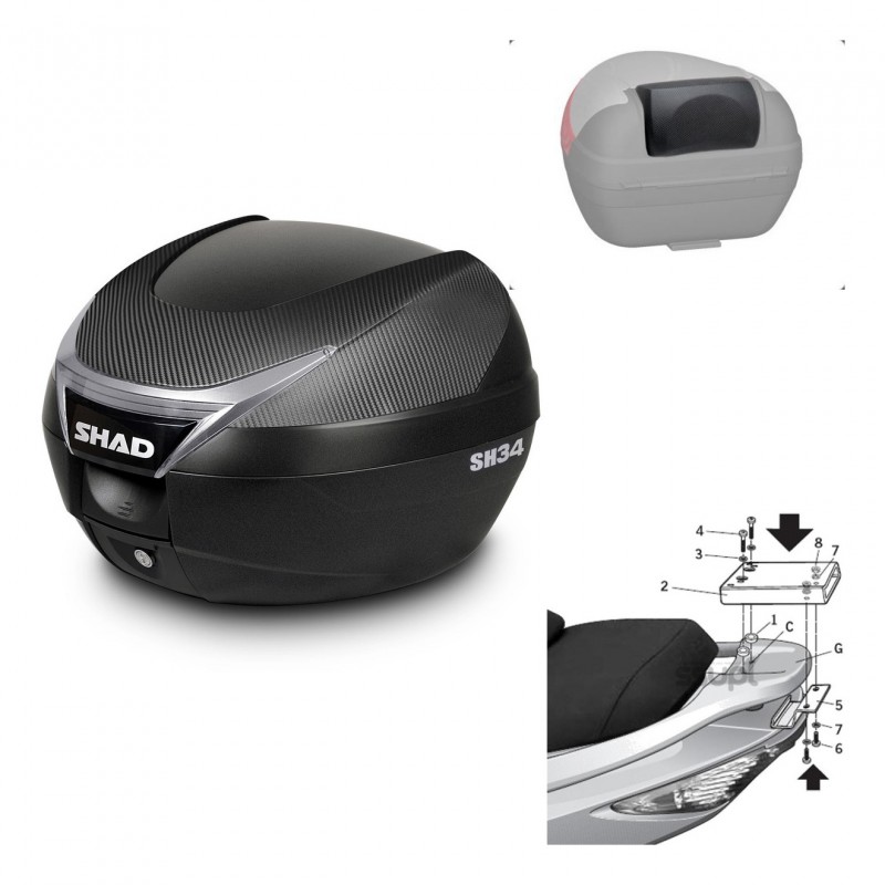 SHAD Baul SH34 + soporte montaje respaldo KIT-440360