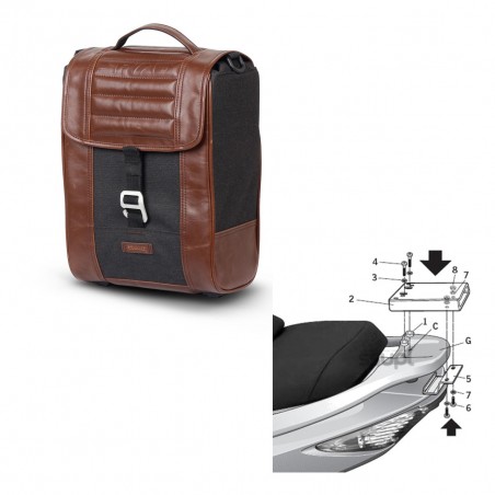 SHAD Baul maleta + soporte montaje SR38 CAFE RACER STYLE 1U KIT-445085