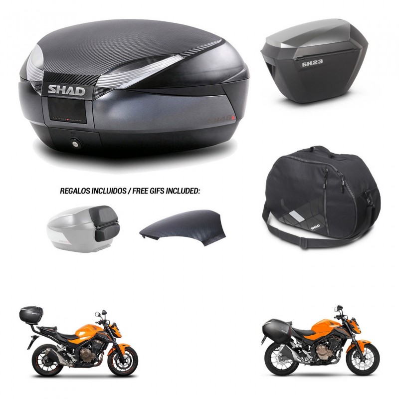 SHAD Maletas sh23 alu + soporte montaje baul SH48 tapa respaldo accesorios 49 L KIT-458380