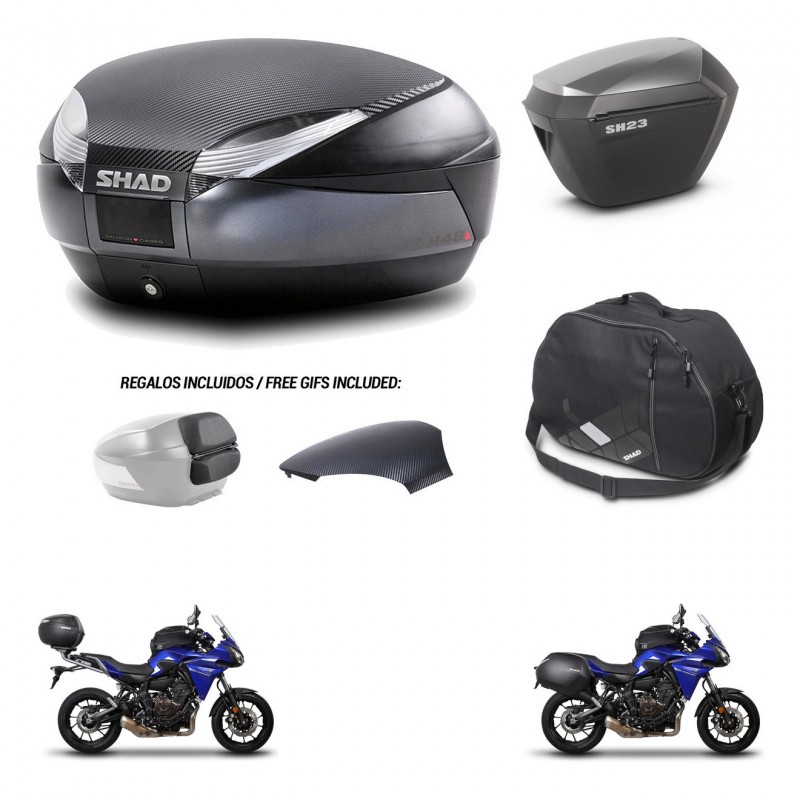 SHAD SH23 alu suitcases + mounting bracket SH48 trunk backrest cover accessories 49 L KIT-458381