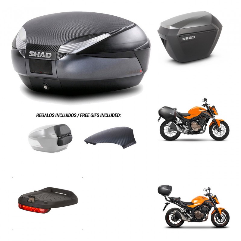 SHAD SH23 alu suitcases + mounting bracket SH48 trunk backrest cover accessories 49 L KIT-458493