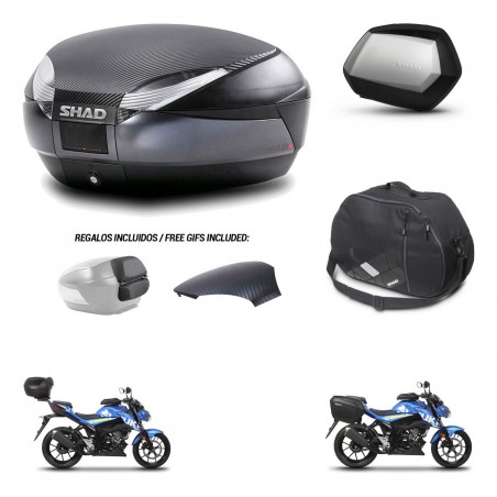 SHAD Maletas SH35 PREMIUM + soporte montaje baul SH48 tapa respaldo accesorios 49 L KIT-458497