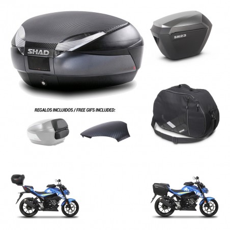 SHAD Maletas sh23 alu + soporte montaje baul SH48 tapa respaldo accesorios 49 L KIT-458499