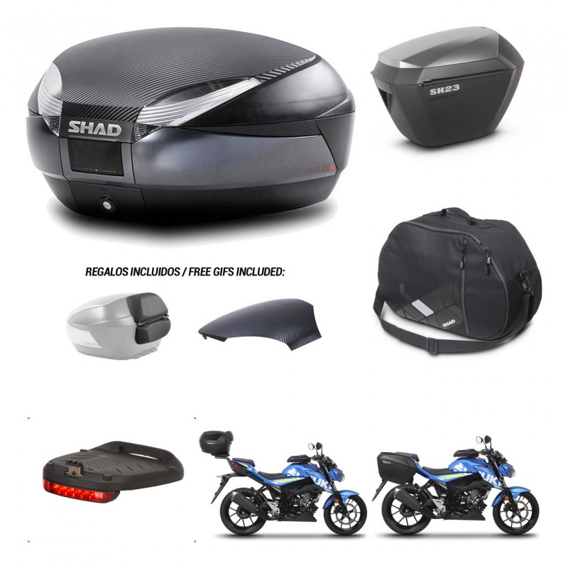 SHAD SH23 alu suitcases + mounting bracket SH48 trunk backrest cover accessories 49 L KIT-459392