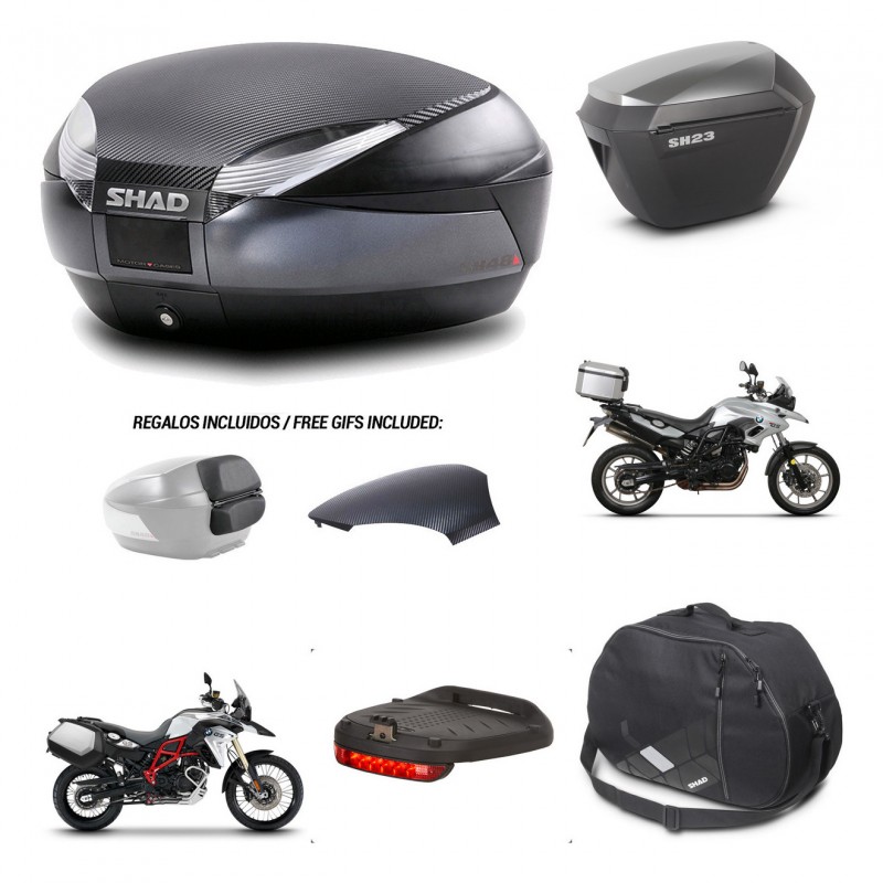 SHAD SH23 alu suitcases + mounting bracket SH48 trunk backrest cover accessories 49 L KIT-459785