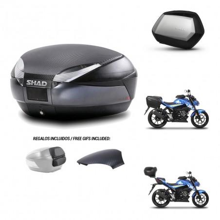 SHAD Maletas SH35 PREMIUM + soporte montaje baul SH48 tapa respaldo 49 L KIT-460214