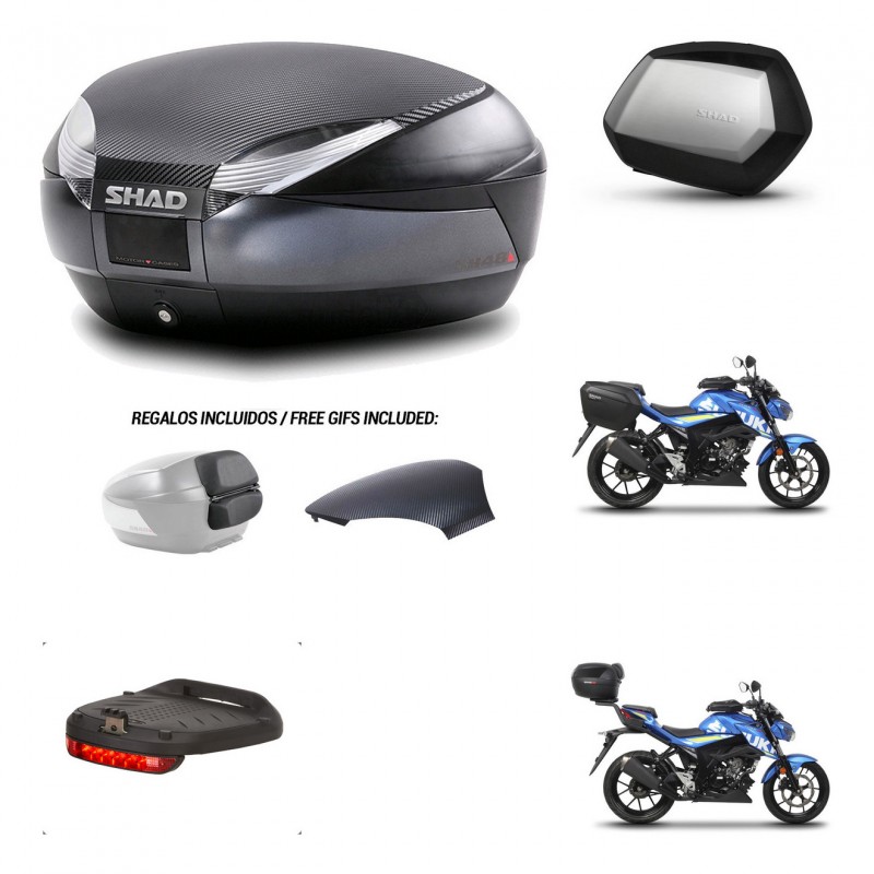SHAD Maletas SH35 PREMIUM + soporte montaje baul SH48 tapa respaldo accesorios 49 L KIT-460300