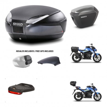 SHAD SH23 alu suitcases + mounting bracket SH48 trunk backrest cover accessories 49 L KIT-460302