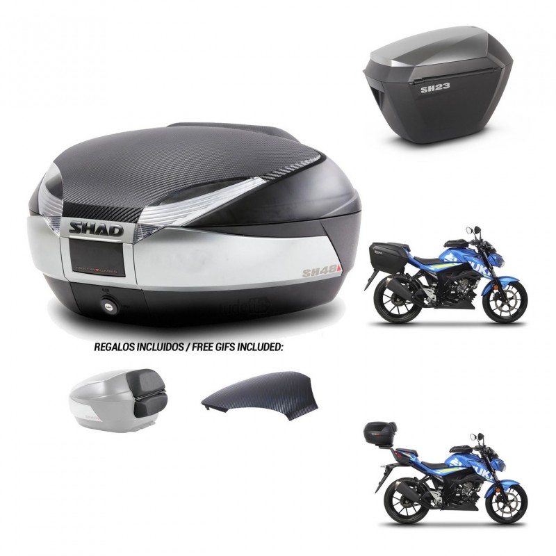 SHAD SH23 alu suitcases + mounting bracket SH48 trunk backrest cover KIT-460523