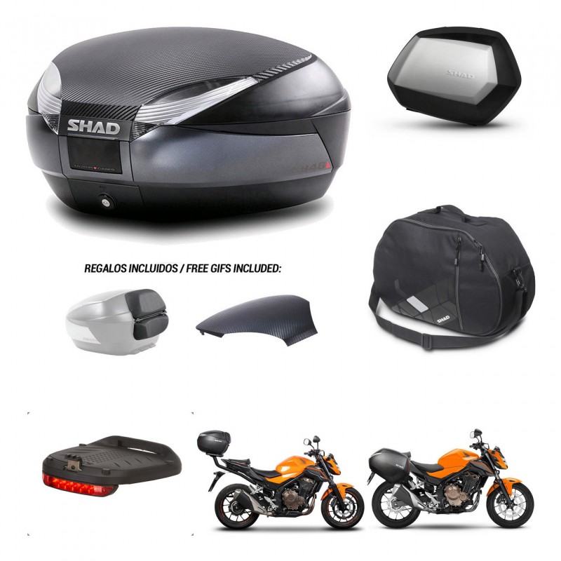 SHAD Maletas SH35 PREMIUM + soporte montaje baul SH48 tapa respaldo accesorios 49 L KIT-460649