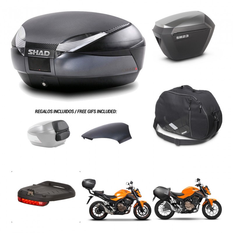 SHAD Maletas sh23 alu + soporte montaje baul SH48 tapa respaldo accesorios 49 L KIT-460651