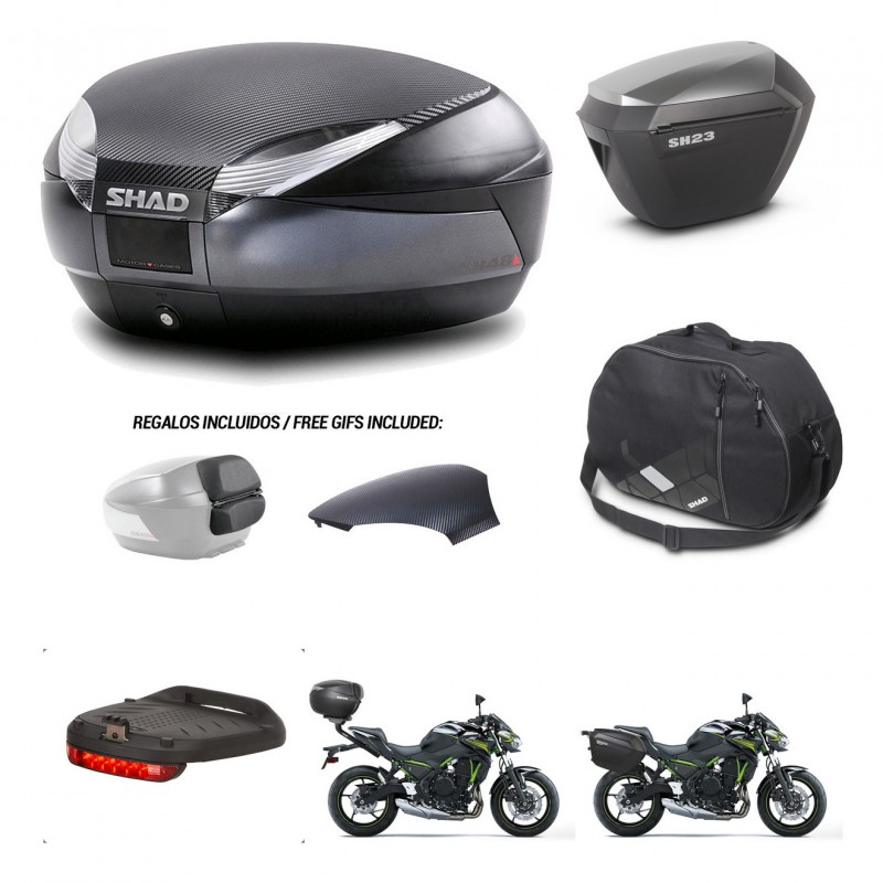 SHAD Maletas sh23 alu + soporte montaje baul SH48 tapa respaldo accesorios 49 L KIT-460705