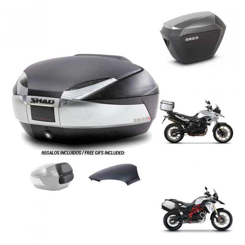 SHAD SH23 alu suitcases + mounting bracket SH48 trunk backrest cover KIT-461677