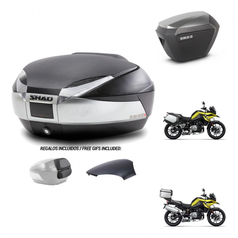 SHAD SH23 alu suitcases + mounting bracket SH48 trunk backrest cover KIT-462023