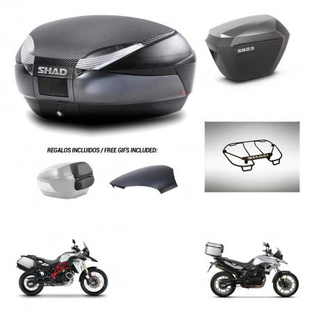 SHAD Maletas sh23 alu + soporte montaje baul SH48 tapa respaldo accesorios 49 L KIT-462077