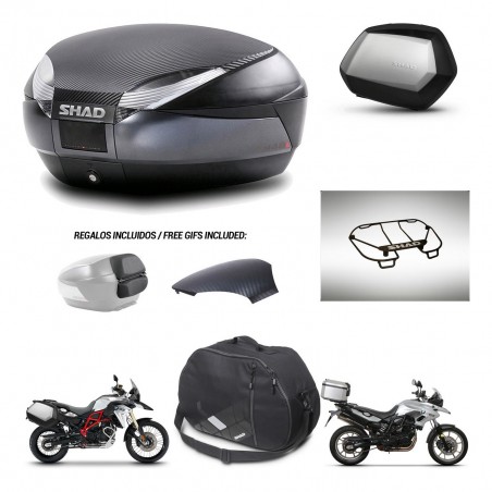 SHAD Maletas SH35 PREMIUM + soporte montaje baul SH48 tapa respaldo accesorios 49 L KIT-462087