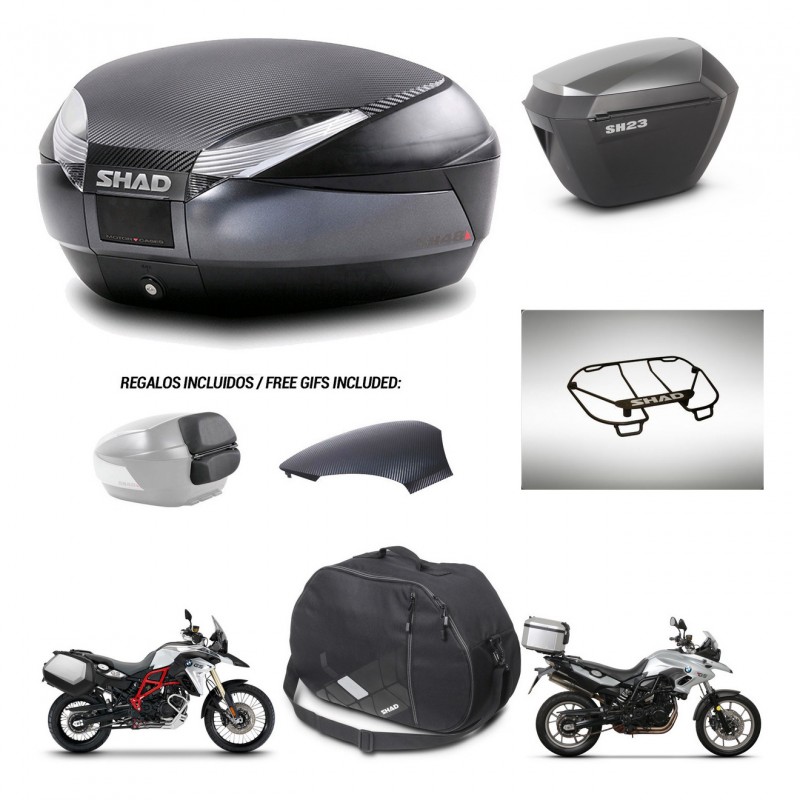 SHAD SH23 alu suitcases + mounting bracket SH48 trunk backrest cover accessories 49 L KIT-462089