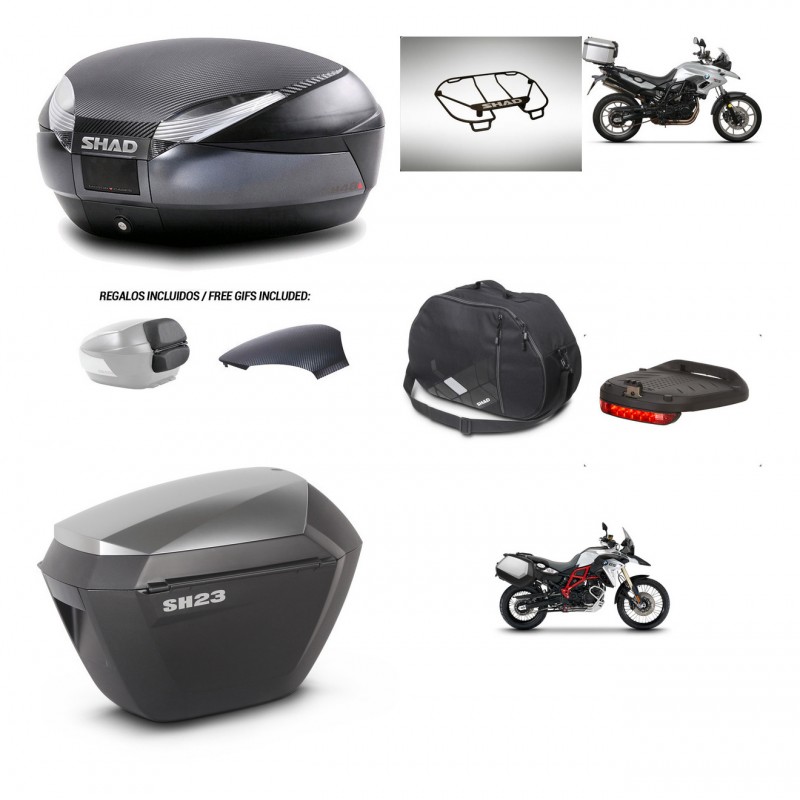 SHAD SH23 alu suitcases + mounting bracket SH48 trunk backrest cover accessories 49 L KIT-462095