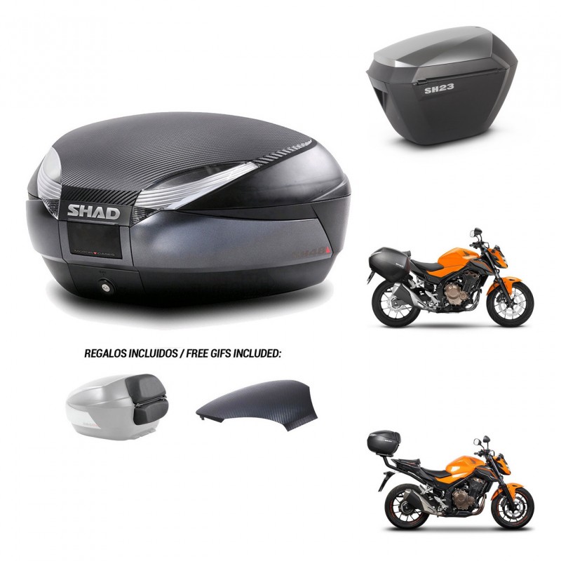 SHAD SH23 alu suitcases + mounting bracket SH48 trunk backrest cover 49 L KIT-462106