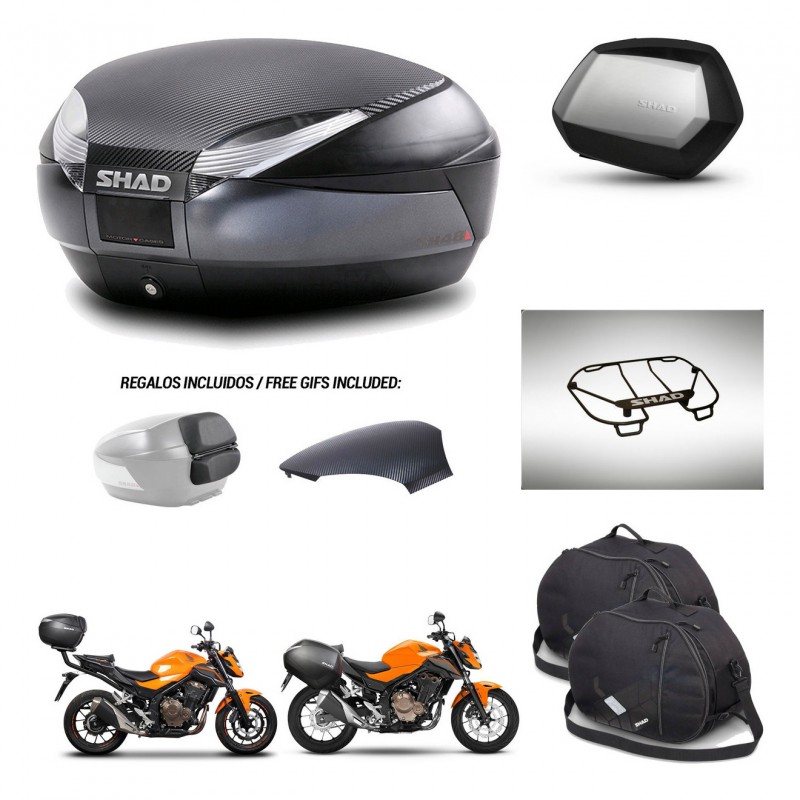 SHAD Maletas SH35 PREMIUM + soporte montaje baul SH48 tapa respaldo accesorios 49 L KIT-462111