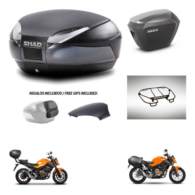 SHAD SH23 alu suitcases + mounting bracket SH48 trunk backrest cover accessories 49 L KIT-462112