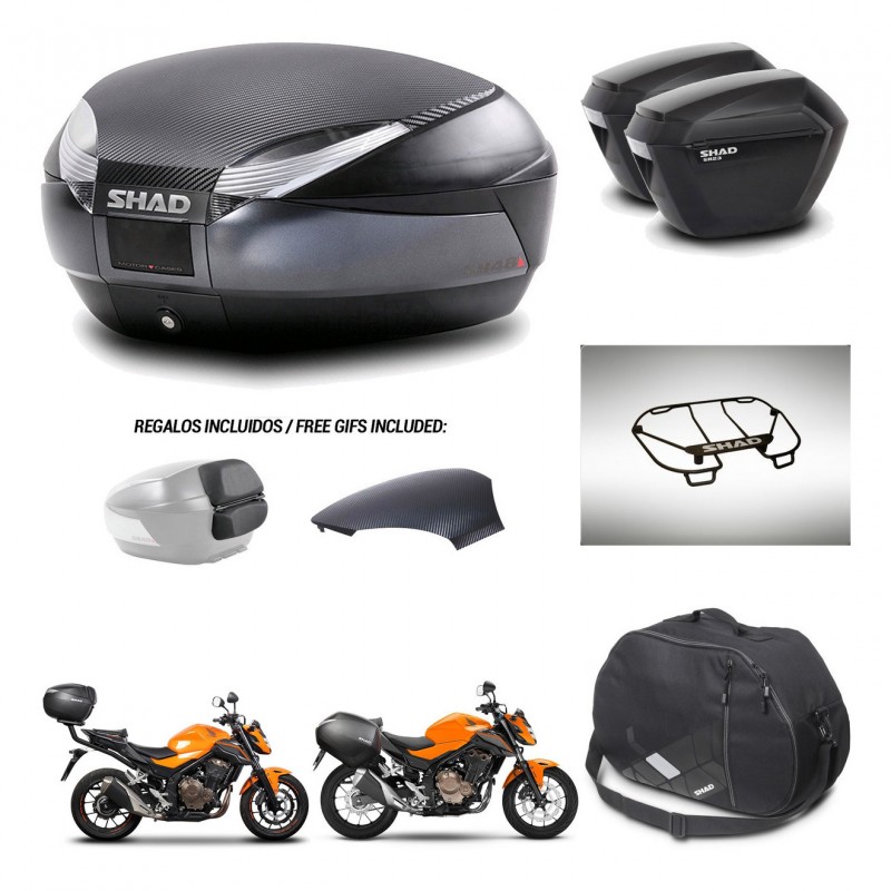 SHAD Maletas sh23 + soporte montaje baul SH48 tapa respaldo accesorios 49 L KIT-462121