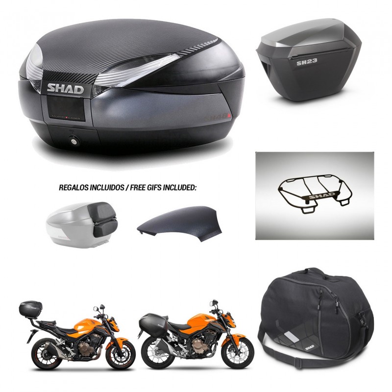 SHAD SH23 alu suitcases + mounting bracket SH48 trunk backrest cover accessories 49 L KIT-462124
