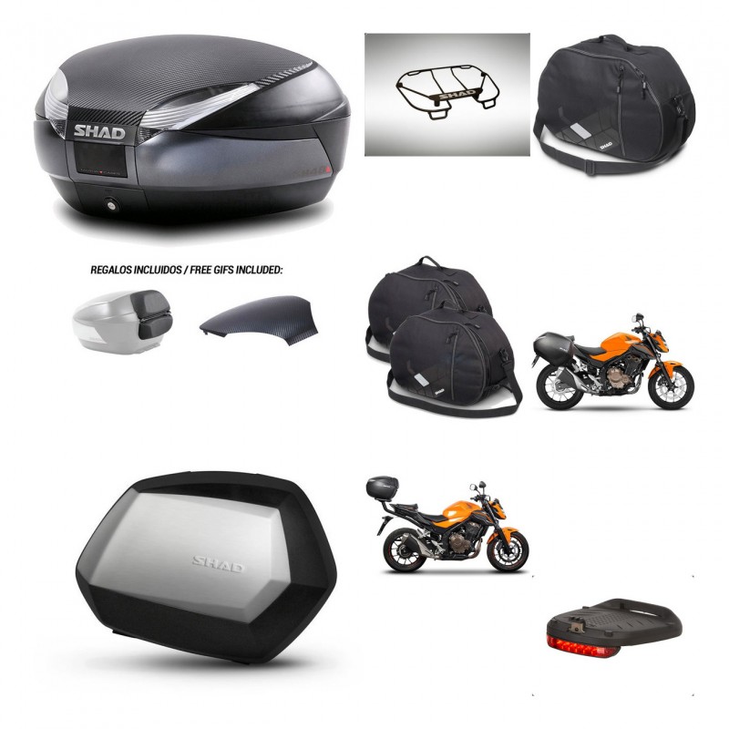 SHAD Maletas SH35 PREMIUM + soporte montaje baul SH48 tapa respaldo accesorios 49 L KIT-462129