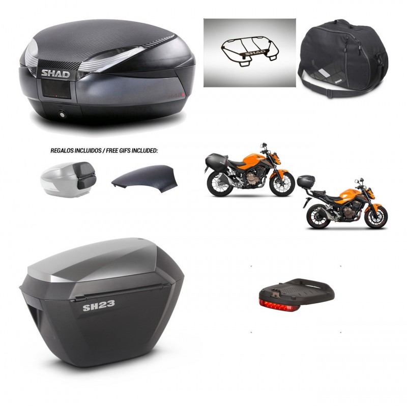 SHAD SH23 alu suitcases + mounting bracket SH48 trunk backrest cover accessories 49 L KIT-462130