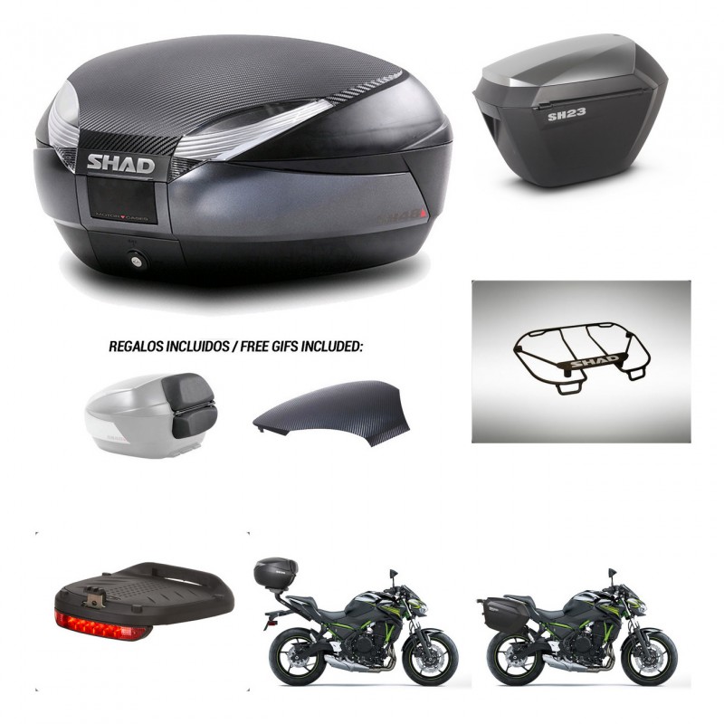 SHAD SH23 alu suitcases + mounting bracket SH48 trunk backrest cover accessories 49 L KIT-462159