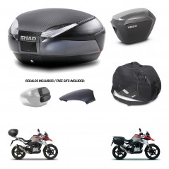 SHAD SH23 alu suitcases + mounting bracket SH48 trunk backrest cover accessories 49 L KIT-462189