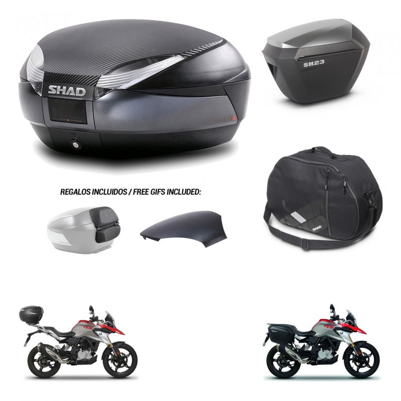 SHAD SH23 alu suitcases + mounting bracket SH48 trunk backrest cover accessories 49 L KIT-462189